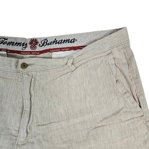Tommy Bahama Tan Pinstripe Linen Blend Chino Shorts 10" Inseam Size 40 Men's U23 - Picture 2 of 9